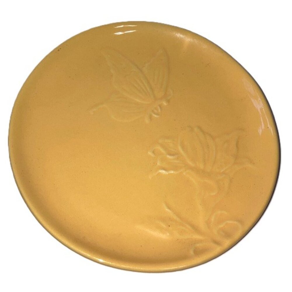 PIER1 Imports Appetizer Plate Yellow 3D Butterfly Floral Stoneware 6 in Diameter
